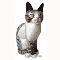 Wooden Cat With Painted, Hand Carved From Albesia Wood