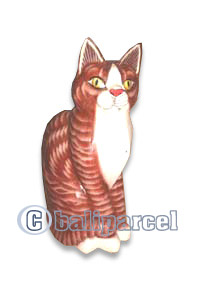 Wooden Cat With Painted, Hand Carved From Albesia Wood