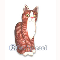 Wooden Cat With Painted, Hand Carved From Albesia Wood