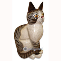 Wooden Cat With Painted, Hand Carved From Albesia Wood