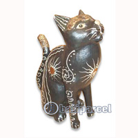 Wooden Cat With Painted, Hand Carved From Albesia Wood