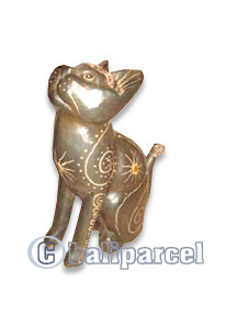Wooden Cat With Painted, Hand Carved From Albesia Wood