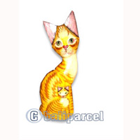 Wooden Cat With Painted, Hand Carved From Albesia Wood