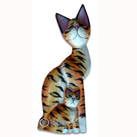 Wooden Cat With Painted, Hand Carved From Albesia Wood