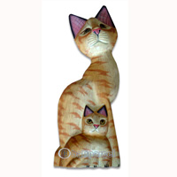 Wooden Cat With Painted, Hand Carved From Albesia Wood