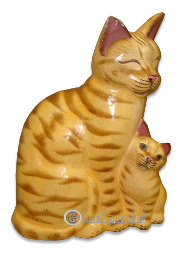 Wooden Cat With Painted, Hand Carved From Albesia Wood