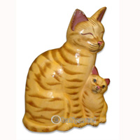 Wooden Cat With Painted, Hand Carved From Albesia Wood