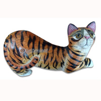Wooden Cat With Painted, Hand Carved From Albesia Wood