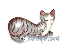 Wooden Cat With Painted, Hand Carved From Albesia Wood
