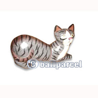 Wooden Cat With Painted, Hand Carved From Albesia Wood