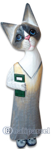 Wooden Cat With Painted, Hand Carved From Albesia Wood