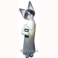 Wooden Cat With Painted, Hand Carved From Albesia Wood