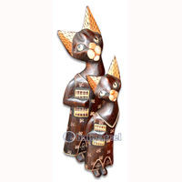 Wooden Cat Set Of 3 With Painted, Hand Carved From Albesia Wood