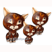 Wooden Cat Set Of 3 With Painted, Hand Carved From Albesia Wood