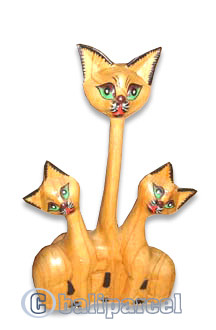 Wooden Cat With Painted, Hand Carved From  Hibiscus Wood