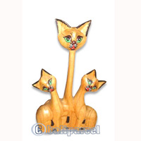 Wooden Cat With Painted, Hand Carved From  Hibiscus Wood