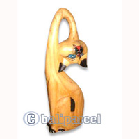 Wooden Cat With Painted, Hand Carved From Hibiscus Wood