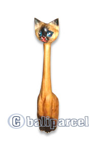 Wooden Cat With Painted, Hand Carved From Hibiscus Wood