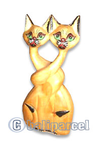 Wooden Cat With Painted, Hand Carved From Hibiscus Wood