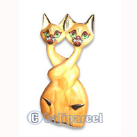 Wooden Cat With Painted, Hand Carved From Hibiscus Wood