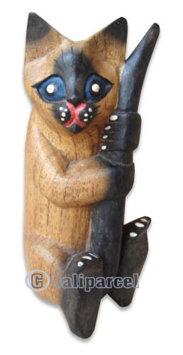 Wooden Cat With Painted, Hand Carved From Hibiscus Wood
