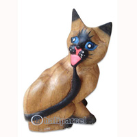Wooden Cat With Painted, Hand Carved From Hibiscus Wood