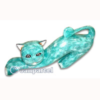 Wooden Cat With Painted, Hand Carved From Albesia Wood