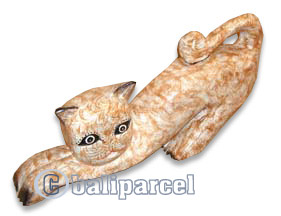 Wooden Cat With Painted, Hand Carved From Albesia Wood