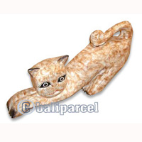 Wooden Cat With Painted, Hand Carved From Albesia Wood