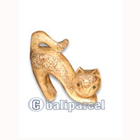 Wooden Cat With Painted, Hand Carved From Albesia Wood
