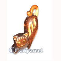 Wooden Cat With Painted, Hand Carved From Albesia Wood
