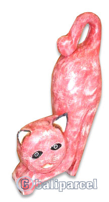 Wooden Cat With Painted, Hand Carved From Albesia Wood
