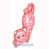Wooden Cat With Painted, Hand Carved From Albesia Wood