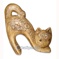 Wooden Cat With Painted, Hand Carved From Albesia Wood