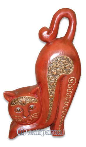 Wooden Cat With Painted, Hand Carved From Albesia Wood