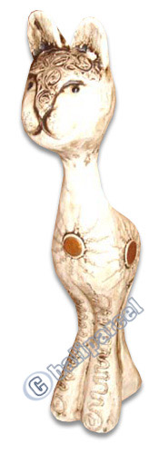 Wooden Cat With Painted, Hand Carved From Albesia Wood