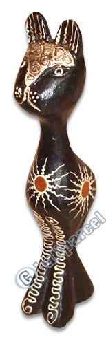 Wooden Cat With Painted, Hand Carved From Albesia Wood