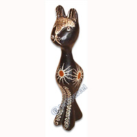 Wooden Cat With Painted, Hand Carved From Albesia Wood