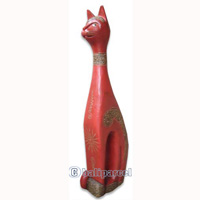 Wooden Cat With Painted, Hand Carved From Albesia Wood