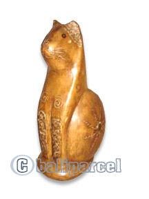 Wooden Cat With Painted, Hand Carved From Albesia Wood