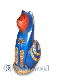 Wooden Cat With Painted, Hand Carved From Albesia Wood