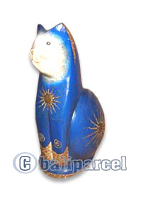 Wooden Cat With Painted, Hand Carved From Albesia Wood