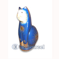Wooden Cat With Painted, Hand Carved From Albesia Wood