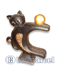 Wooden Cat With Painted, Hand Carved From Albesia Wood