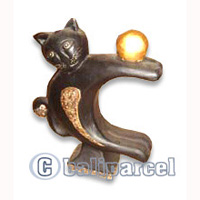 Wooden Cat With Painted, Hand Carved From Albesia Wood