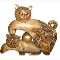 Wooden Cat With Painted, Hand Carved From Albesia Wood