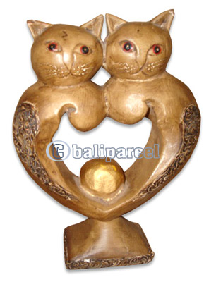 Wooden Cat With Painted, Hand Carved From Albesia Wood