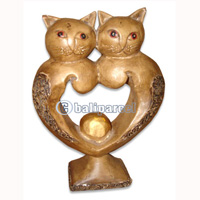 Wooden Cat With Painted, Hand Carved From Albesia Wood