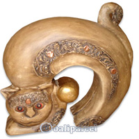 Wooden Cat With Painted, Hand Carved From Albesia Wood