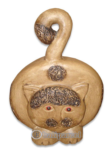 Wooden Cat With Painted, Hand Carved From Albesia Wood